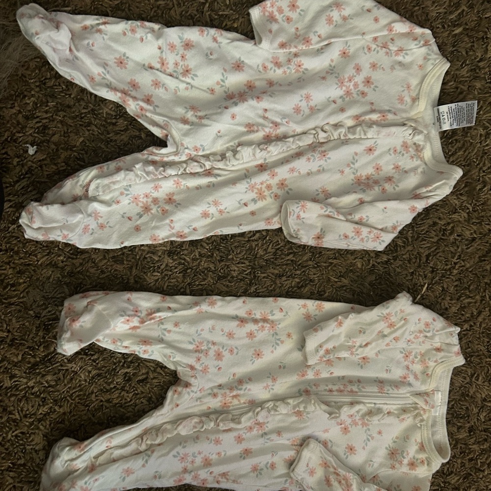 Carter's White and Pink Floral Footies